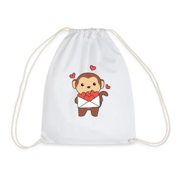 Monkey for Valentine's Day cute animals with hearts - Drawstring Bag - white - Front
