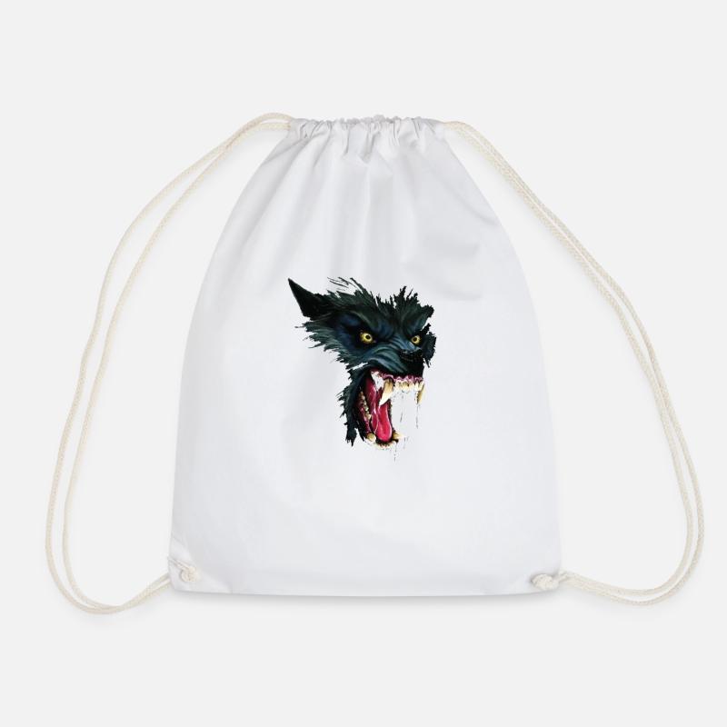 Savage Werewolf Head Design - Drawstring Bag - white