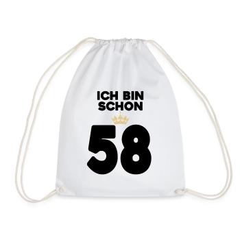 58. Geburtstag Geschenk - 58 Jahre mit Krone - Turnbeutel - Weiß - Vorne