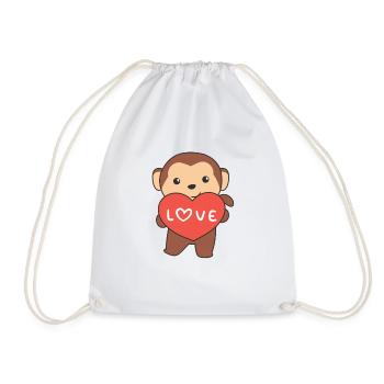 Monkey for Valentine's Day cute animals with hearts - Drawstring Bag - white - Front
