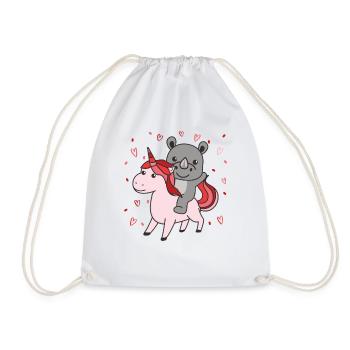 Rhinoceros with Unicorn Hearts Favorite Animal Heart - Drawstring Bag - white - Front