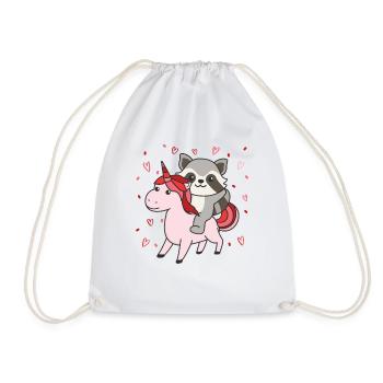 Raccoon with Unicorn Hearts Favorite Animal Heart - Drawstring Bag - white - Front
