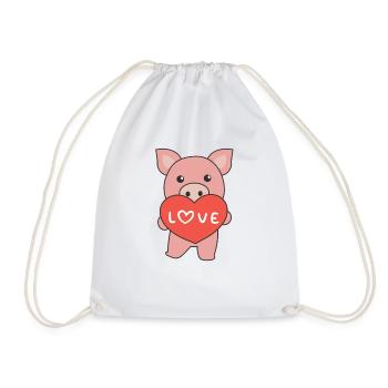 Cochon pour la Saint-Valentin animaux mignons avec des cœurs - Sac de sport léger - blanc - Devant