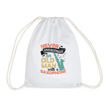 Old man with a saxophone jazz musician - Drawstring Bag - white - Front