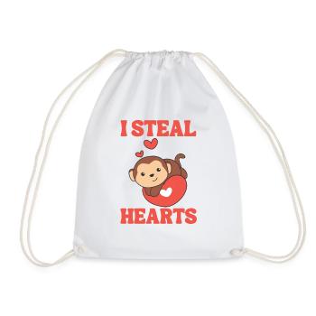 Monkey for Valentine's Day I steal hearts - Drawstring Bag - white - Front
