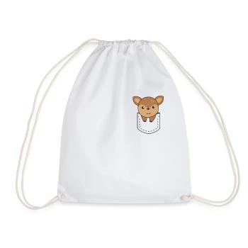 Reh in Tasche süße Rehe in Brusttasche - Turnbeutel - Weiß - Vorne