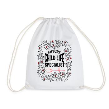 Nurse Shirt, Future Child Life Specialist Floral - Drawstring Bag - white - Front