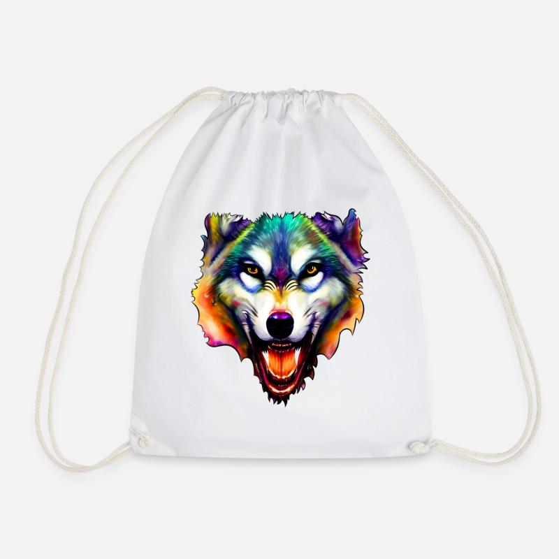 Wolfs Gesicht bunt Aquarell Wolfskopf - Turnbeutel - Weiß