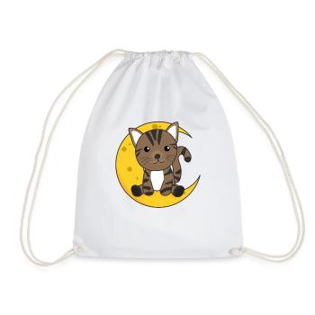 Moon cat cute animals for kids for the night - Drawstring Bag - white - Front