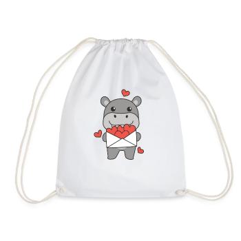 Hippopotame pour la Saint-Valentin animaux mignons avec des cœurs - Sac de sport léger - blanc - Devant
