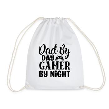 Dad By Day Gamer By Night - Funny Gamer Saying - Drawstring Bag - white - Front