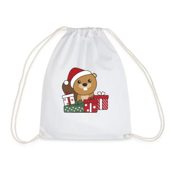 Beaver Christmas Gift Winter Animals Beaver - Drawstring Bag - white - Front
