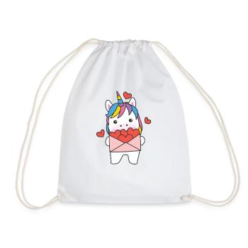 Licorne pour la Saint-Valentin animaux mignons avec des cœurs - Sac de sport léger - blanc - Devant