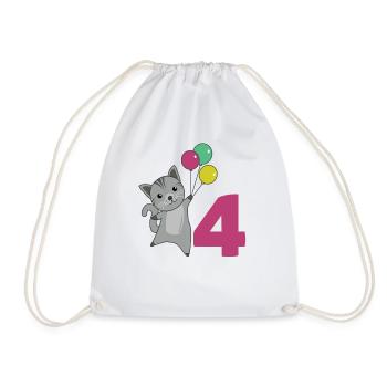 Katze vierter Geburtstag Luftballons für Kinder - Turnbeutel - Weiß - Vorne