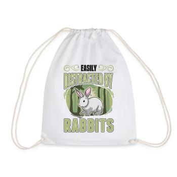 Easily distracted by Rabbits Rabbit Rabbit - Drawstring Bag - white - Front