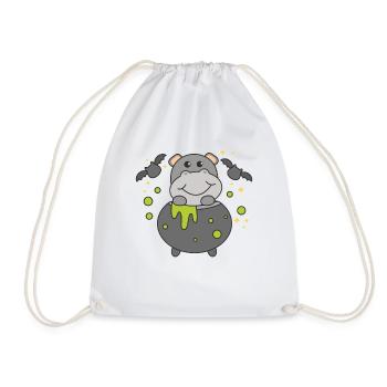 Hippo Happy Halloween Cauldron Bat - Drawstring Bag - white - Front