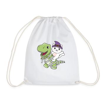 Cat Happy Halloween T-Rex Mummy Costume - Drawstring Bag - white - Front