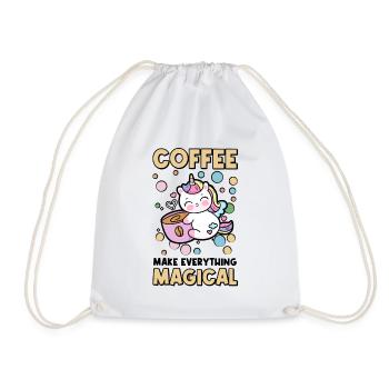 Pink Magical Unicorn Caffeine Coffee Lover - Drawstring Bag - white - Front
