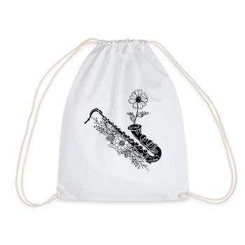 Saxophone With Flower Saxophonist Saxophone Player - Drawstring Bag - white - Front