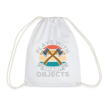 Plays With Sharp Objects Funny For Axe Thrower - Drawstring Bag - white - Front