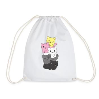 queerplatonic flag pride LGBTQ cute cat pile - Drawstring Bag - white - Front