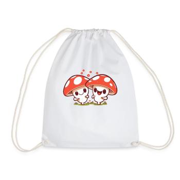 Kawaii Mushrooms Cottagecore Vintage for Mushroom Lovers - Drawstring Bag - white - Front