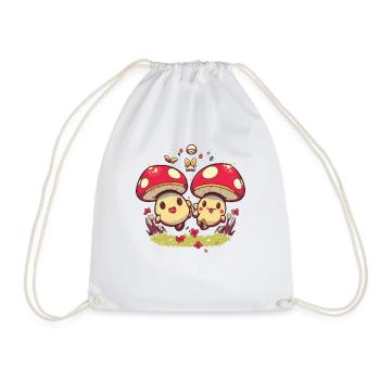 Kawaii Mushrooms Cottagecore Vintage for Mushroom Lovers - Drawstring Bag - white - Front