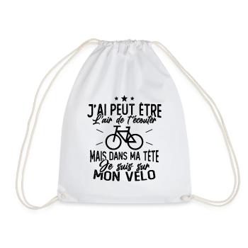 Dans Ma Tête Je suis sur Mon Vélo Humour Cyclisme - Sac de sport léger - blanc - Devant