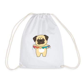Rainbow Flag Gay Pride LGBTQ Herzen Hund Mops - Turnbeutel - Weiß - Vorne