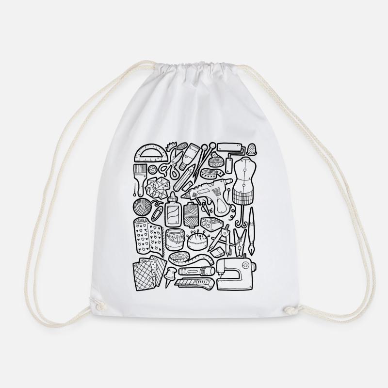 Crafting DIY Doodle Handmade Sewing Machine Hobby - Drawstring Bag - white