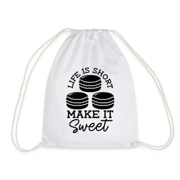 Life Is Short Make It Sweet Snacking Macaron Lover - Drawstring Bag - white - Front