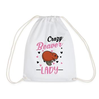 Crazy Beaver lady beaver woman - Drawstring Bag - white - Front
