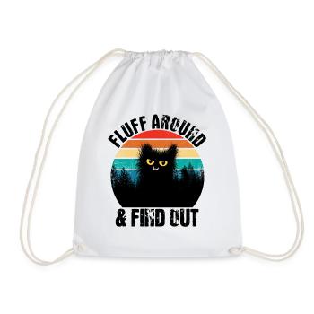 Fluff Around And Find Out Cat Retro Gift - Drawstring Bag - white - Front