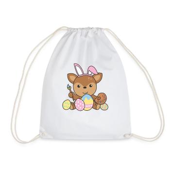 happy easter sweet deer Easter with Easter eggs - Drawstring Bag - white - Front