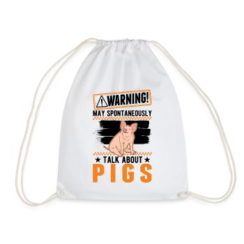 Warnung Schweine Geschenk Landwirt Schweinchen - Turnbeutel - Weiß - Vorne