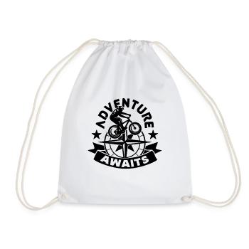 Adventure Awaits Loves Bike Racer Mountain Biker - Drawstring Bag - white - Front