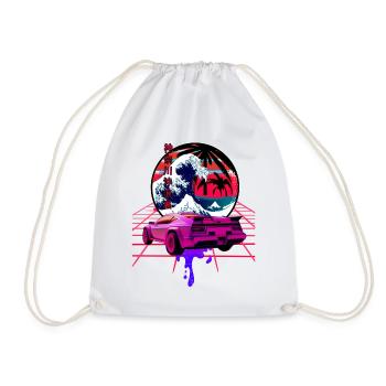 big wave off kanagawa retro wave sunset - Drawstring Bag - white - Front