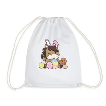 happy easter sweet horse Easter with Easter eggs - Drawstring Bag - white - Front