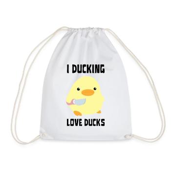 Duckin Love Ducks Duck with knife Ente mit Messer - Drawstring Bag - white - Front