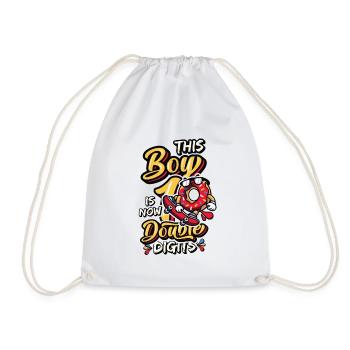 This boy is now 10, double digits - Drawstring Bag - white - Front