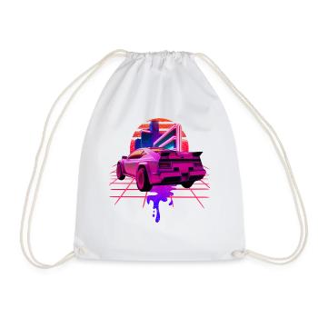 Retro Wave Sports Car Vaporwave Sunset - Drawstring Bag - white - Front