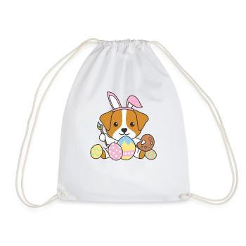 happy easter cute jack rusll Easter dogs - Drawstring Bag - white - Front