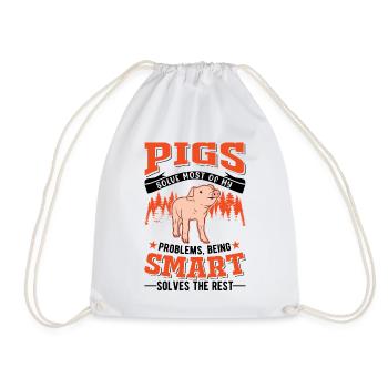 Pig Gift Farmer Pig - Drawstring Bag - white - Front