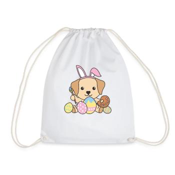 happy easter sweet Labrador Easter with Easter eggs - Drawstring Bag - white - Front