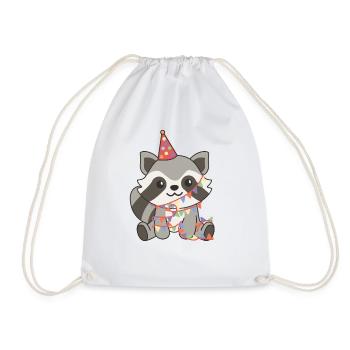 Raccoon for a birthday for children a birthday - Drawstring Bag - white - Front