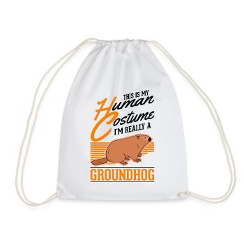 Groundhog Human Costume Murmeltier Marmot - Turnbeutel - Weiß - Vorne