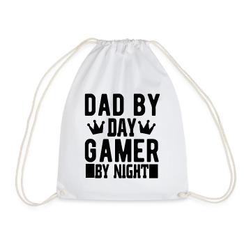 Dad By Day Gamer By Night - Funny Gamer Saying - Drawstring Bag - white - Front