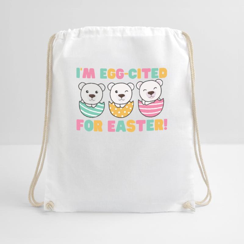 cute polar bears at Easter with Easter eggs polar bear Drawstring Bag