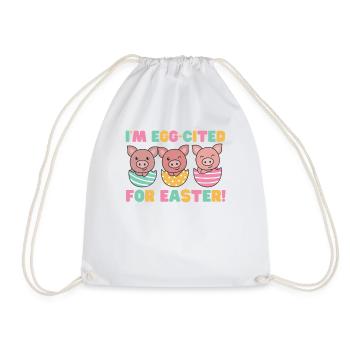 sweet pigs at Easter with Easter eggs pork - Drawstring Bag - white - Front