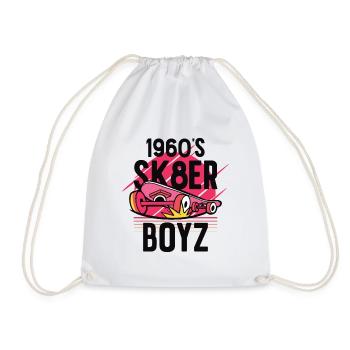 Skateboard Retro 60s Board Wheels Surf - Drawstring Bag - white - Front